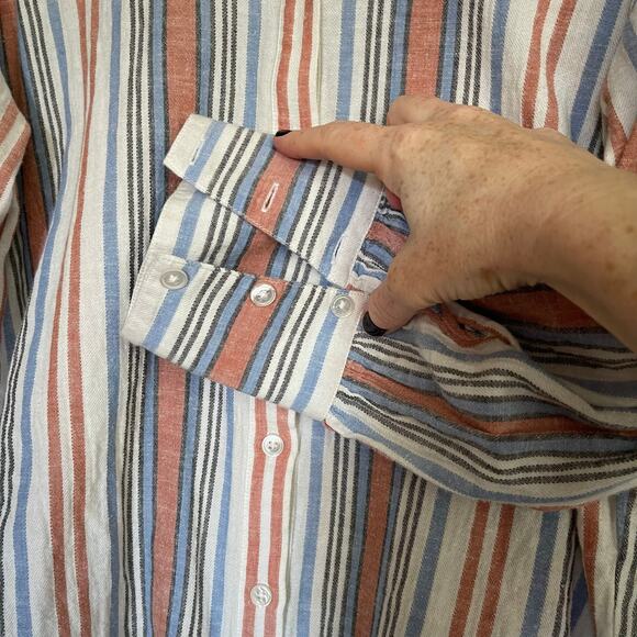 Veronica Beard Grove Striped Shirt Large Button Front Lightweight Gauzy Cotton - Picture 14 of 16